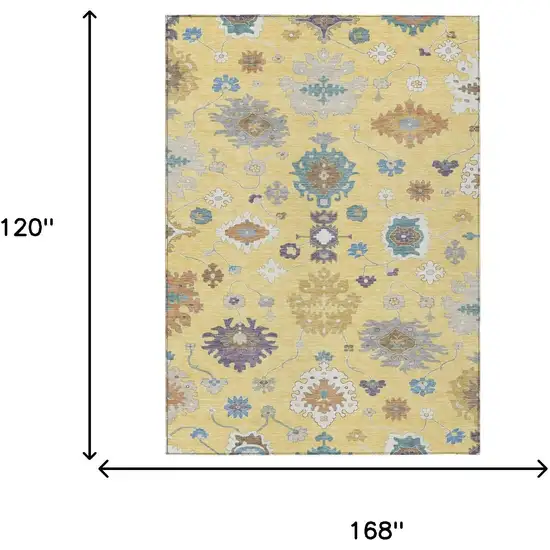 Yellow And Teal Blue Oriental Washable Indoor Outdoor Area Rug Photo 7