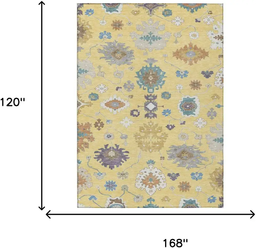 Yellow And Teal Blue Oriental Washable Indoor Outdoor Area Rug Photo 7