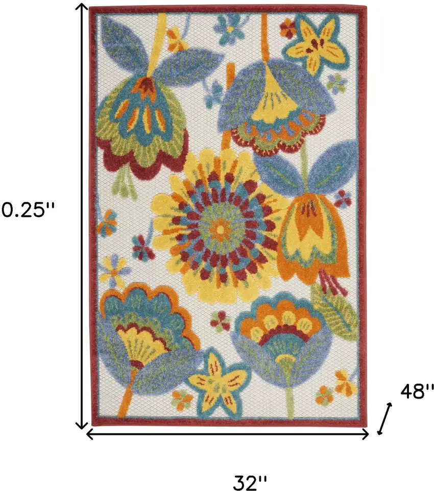 Yellow And Teal Floral Non Skid Indoor Outdoor Area Rug Photo 5