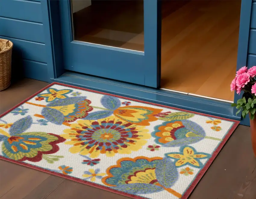 Yellow And Ivory Indoor Outdoor Area Rug Photo 2