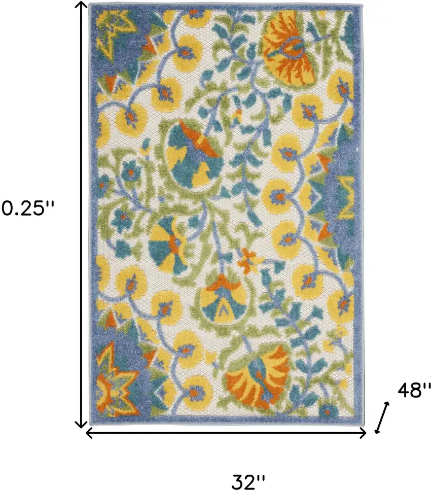 Yellow And Teal Toile Non Skid Indoor Outdoor Area Rug Photo 5