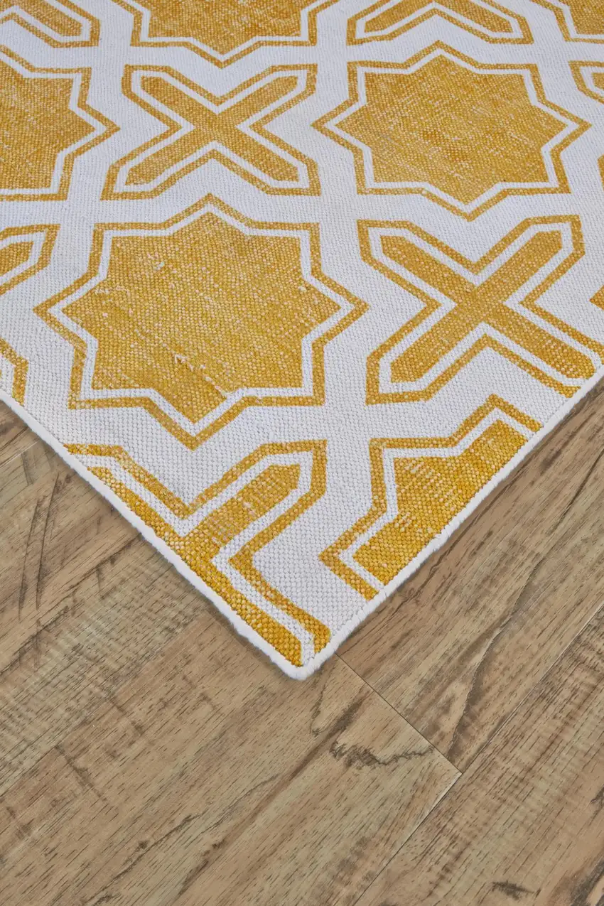 Yellow And White Geometric Hand Woven Area Rug Photo 3