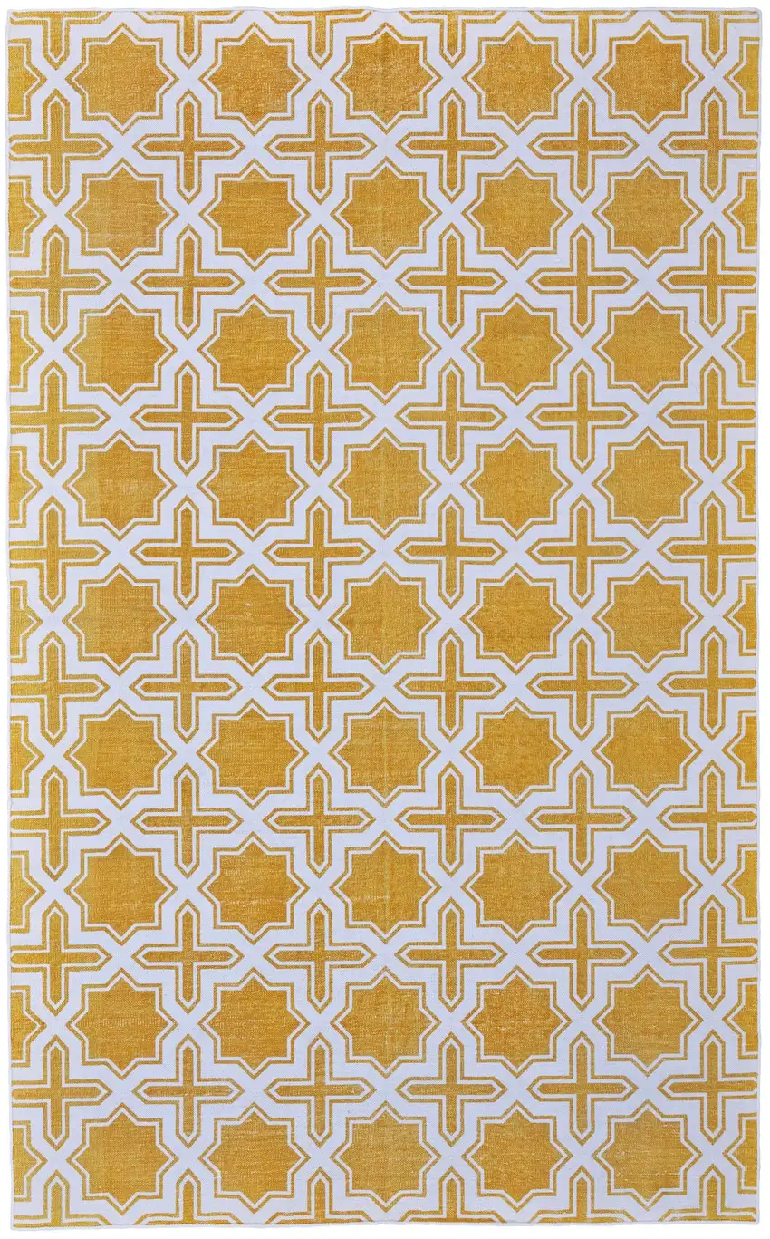Yellow And White Geometric Hand Woven Area Rug Photo 2