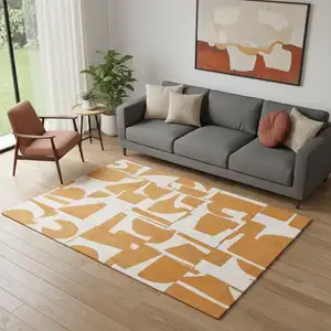 Photo of Yellow And White Geometric Washable Area Rug