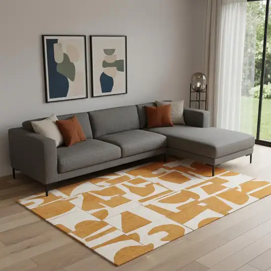Yellow And White Geometric Washable Area Rug Photo 1