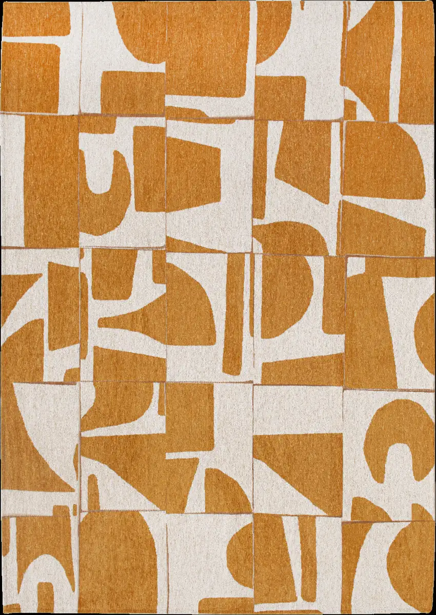 Yellow And White Geometric Washable Area Rug Photo 1