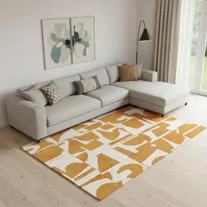 Photo of Yellow And White Geometric Washable Area Rug