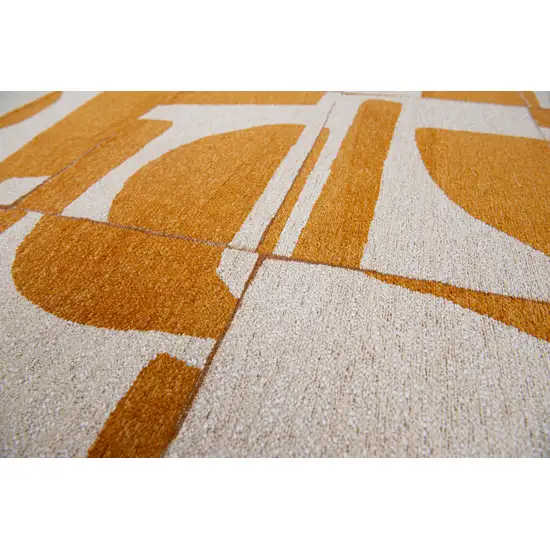 Yellow And White Geometric Washable Area Rug Photo 9