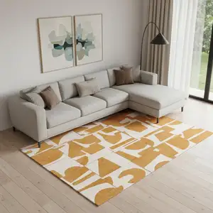 Photo of Yellow And White Geometric Washable Area Rug