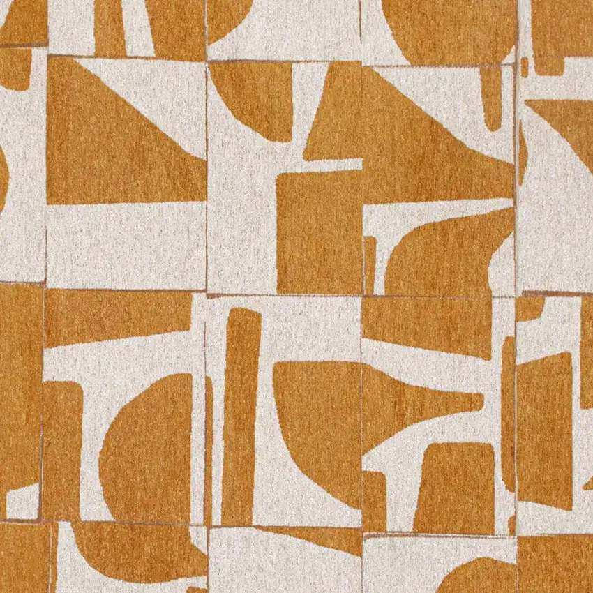 Yellow And White Geometric ,Washable, Area Rug Photo 3