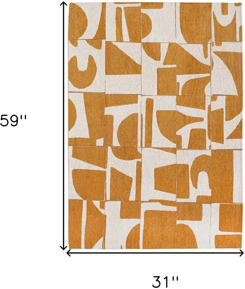 Yellow And White Geometric ,Washable, Area Rug Photo 5