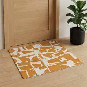 Photo of Yellow And White Geometric ,Washable, Area Rug