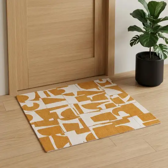 Yellow And White Geometric ,Washable, Area Rug Photo 1