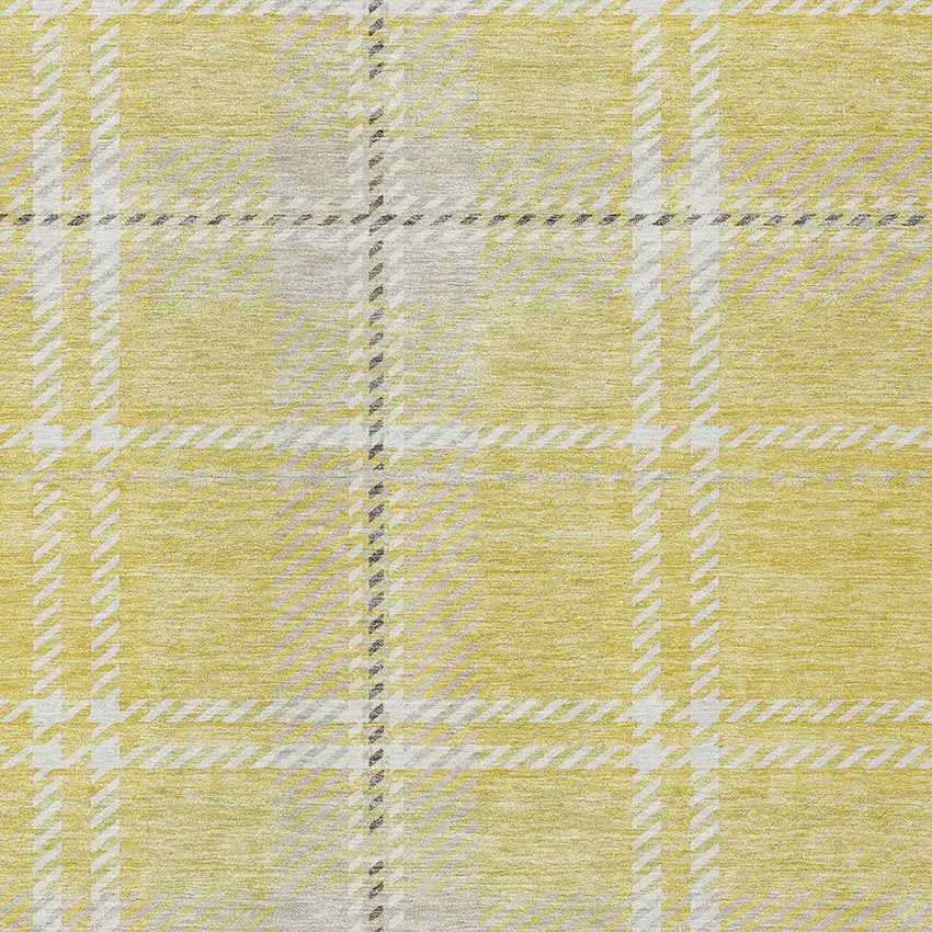 Yellow Black And Ivory Plaid Washable Indoor Outdoor Area Rug Photo 5