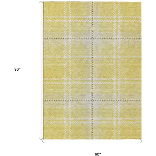 Yellow Black And Ivory Plaid Washable Indoor Outdoor Area Rug Photo 3
