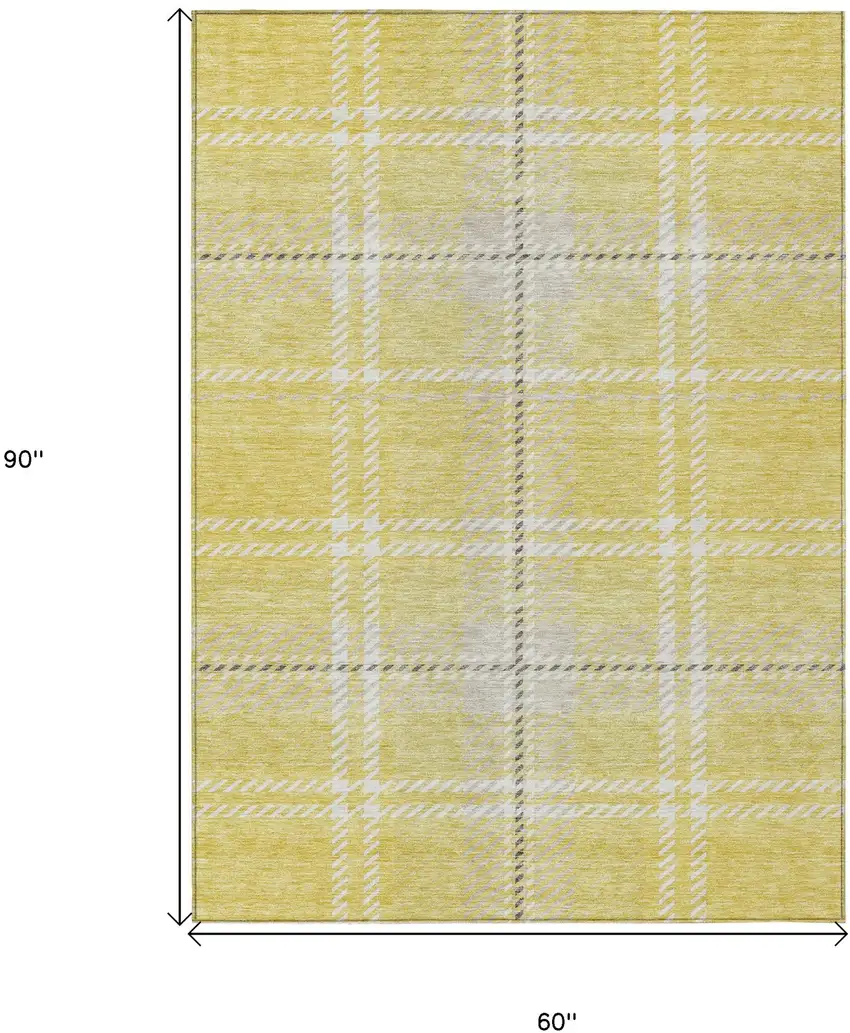 Yellow Black And Ivory Plaid Washable Indoor Outdoor Area Rug Photo 3