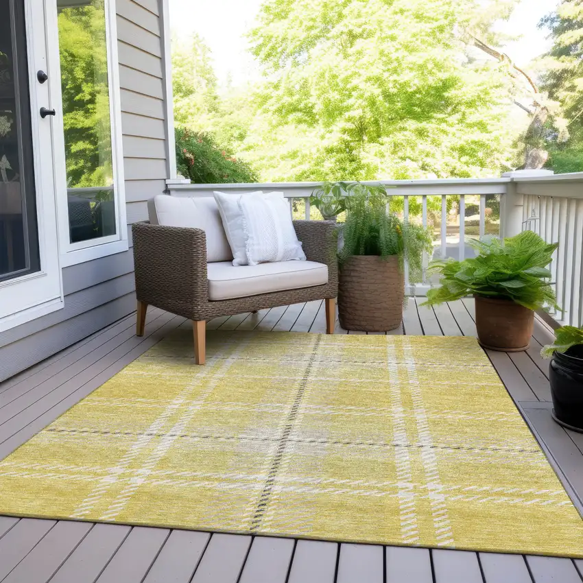 Yellow Black And Ivory Plaid Washable Indoor Outdoor Area Rug Photo 7