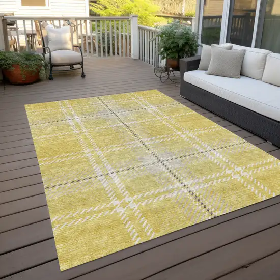 Yellow Black And Ivory Plaid Washable Indoor Outdoor Area Rug Photo 9