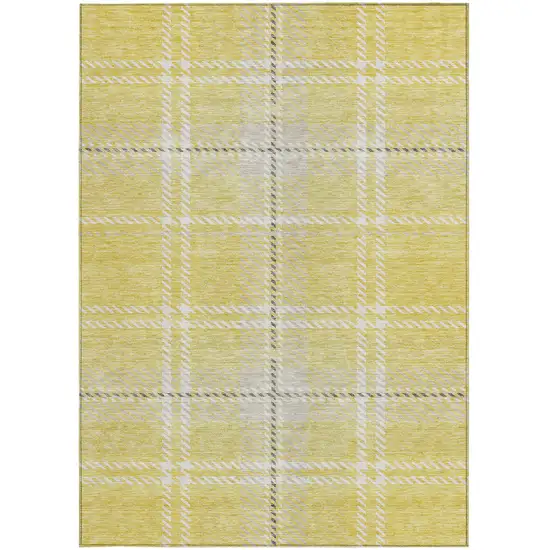 Yellow Black And Ivory Plaid Washable Indoor Outdoor Area Rug Photo 5