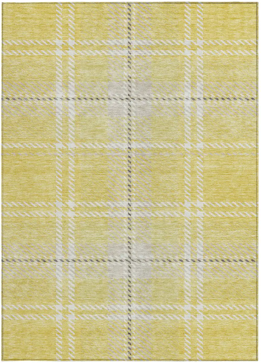Yellow Black And Ivory Plaid Washable Indoor Outdoor Area Rug Photo 5