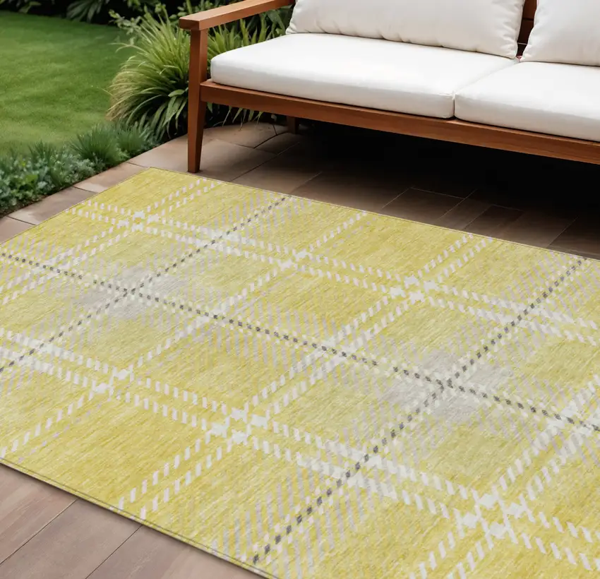 Yellow Black And Ivory Plaid Washable Indoor Outdoor Area Rug Photo 1