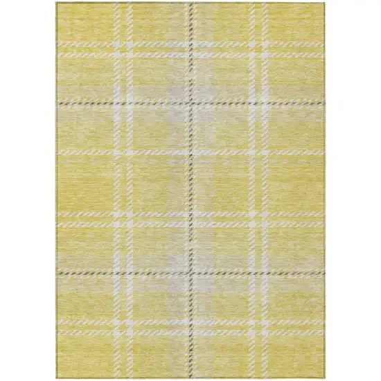 Yellow Black And Ivory Plaid Washable Indoor Outdoor Area Rug Photo 2
