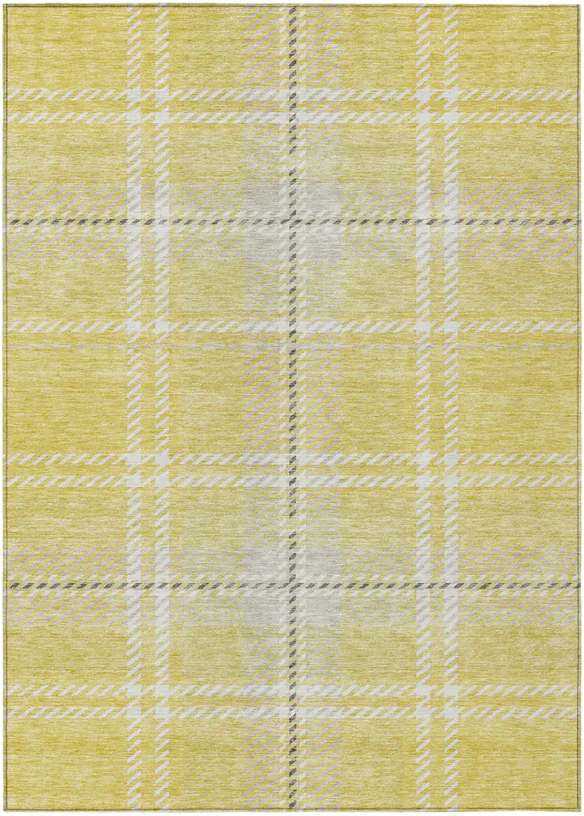 Yellow Black And Ivory Plaid Washable Indoor Outdoor Area Rug Photo 2