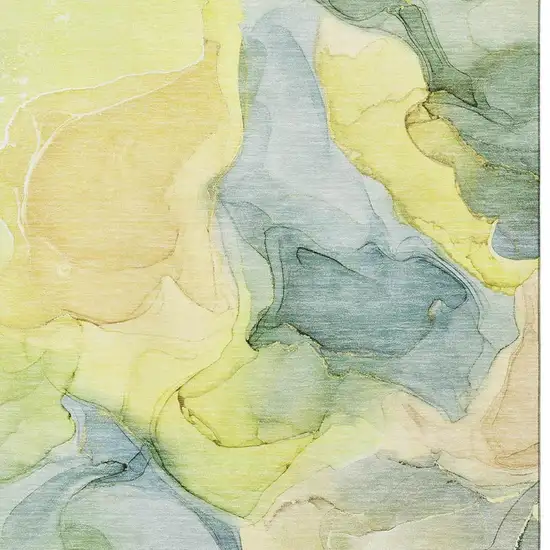 Yellow Blue And Beige Abstract Washable Area Rug With UV Protection Photo 3