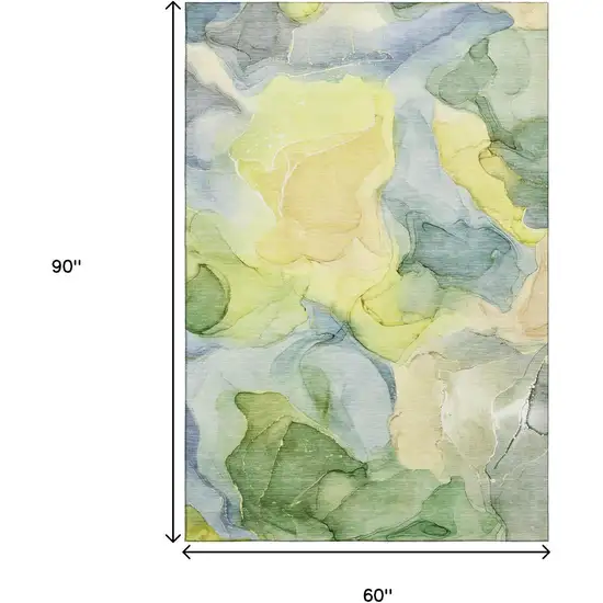Yellow Blue And Beige Abstract Washable Area Rug With UV Protection Photo 3