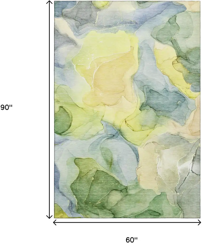 Yellow Blue And Beige Abstract Washable Area Rug With UV Protection Photo 3