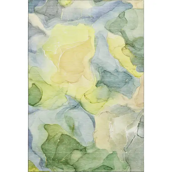 Yellow Blue And Beige Abstract Washable Area Rug With UV Protection Photo 1