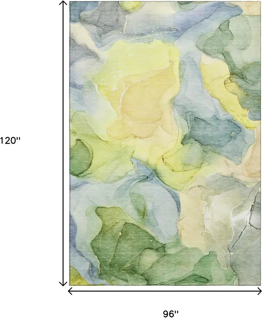 Yellow Blue And Beige Abstract Washable Area Rug With UV Protection Photo 3