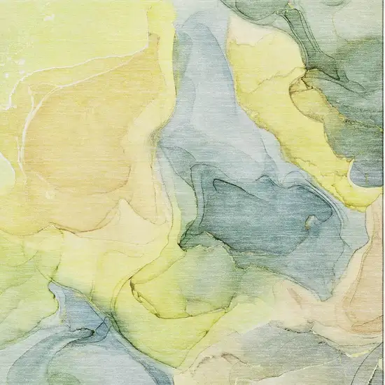 Yellow Blue And Beige Abstract Washable Area Rug With UV Protection Photo 3
