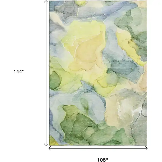 Yellow Blue And Beige Abstract Washable Area Rug With UV Protection Photo 3