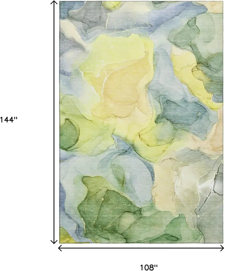 Yellow Blue And Beige Abstract Washable Area Rug With UV Protection Photo 3