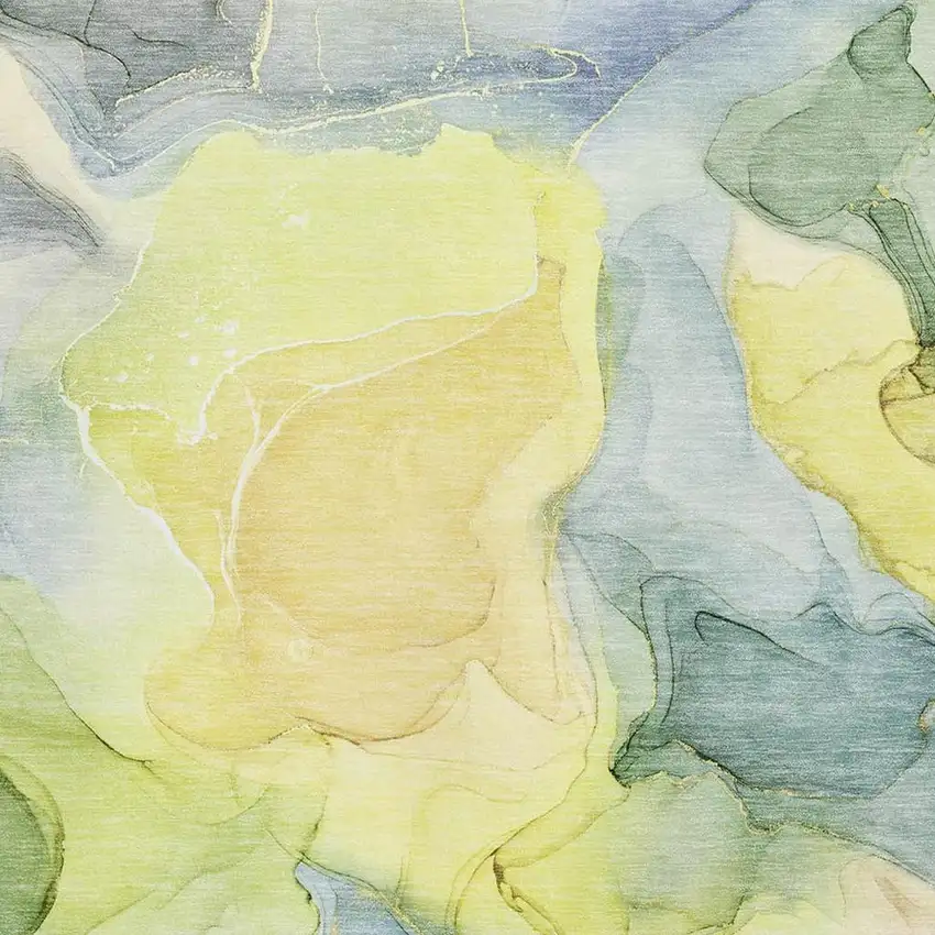 Yellow Blue And Beige Abstract Washable Area Rug With UV Protection Photo 3