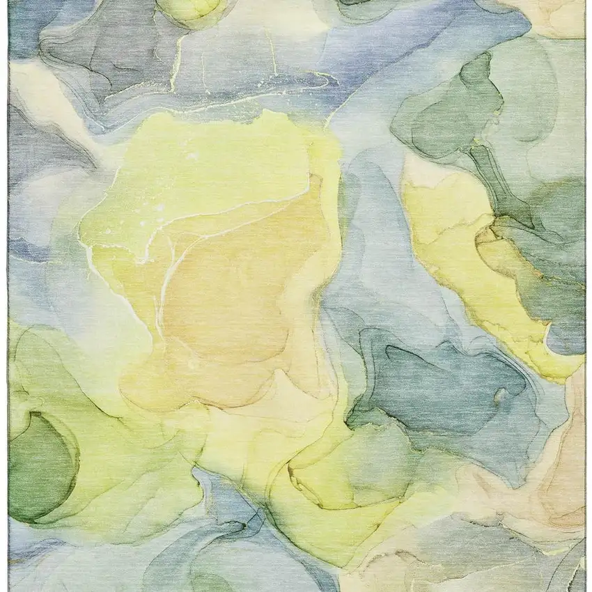 Yellow Blue And Beige Abstract Washable Area Rug With UV Protection Photo 4