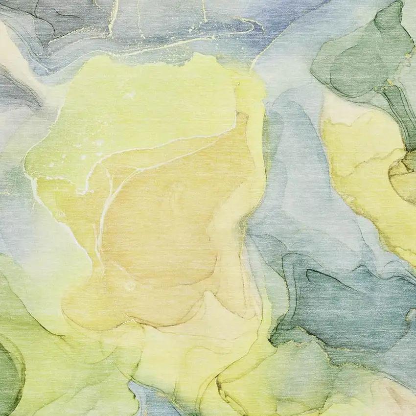 Yellow Blue And Beige Abstract Washable Area Rug With UV Protection Photo 3