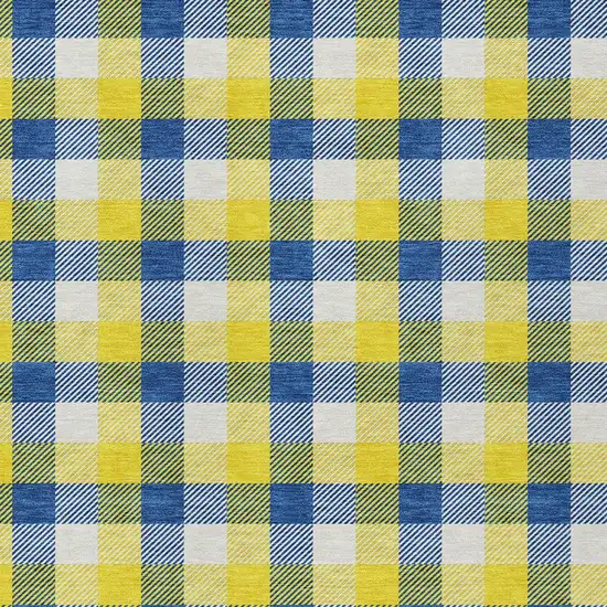 Yellow Blue And Beige Plaid Washable Indoor Outdoor Area Rug Photo 5