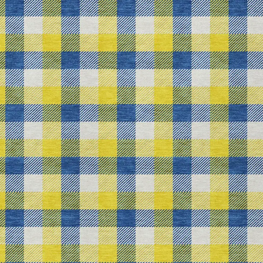 Yellow Blue And Beige Plaid Washable Indoor Outdoor Area Rug Photo 5