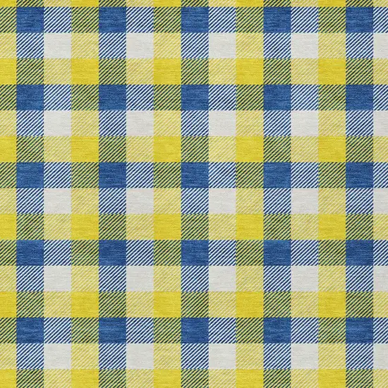 Yellow Blue And Beige Plaid Washable Indoor Outdoor Area Rug Photo 5