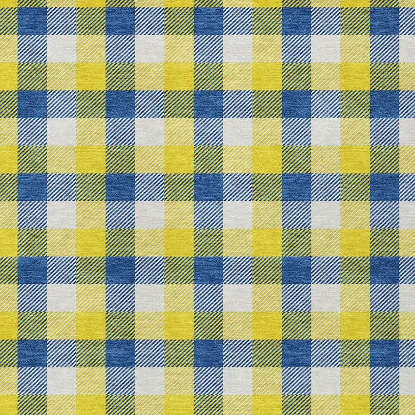 Yellow Blue And Beige Plaid Washable Indoor Outdoor Area Rug Photo 5