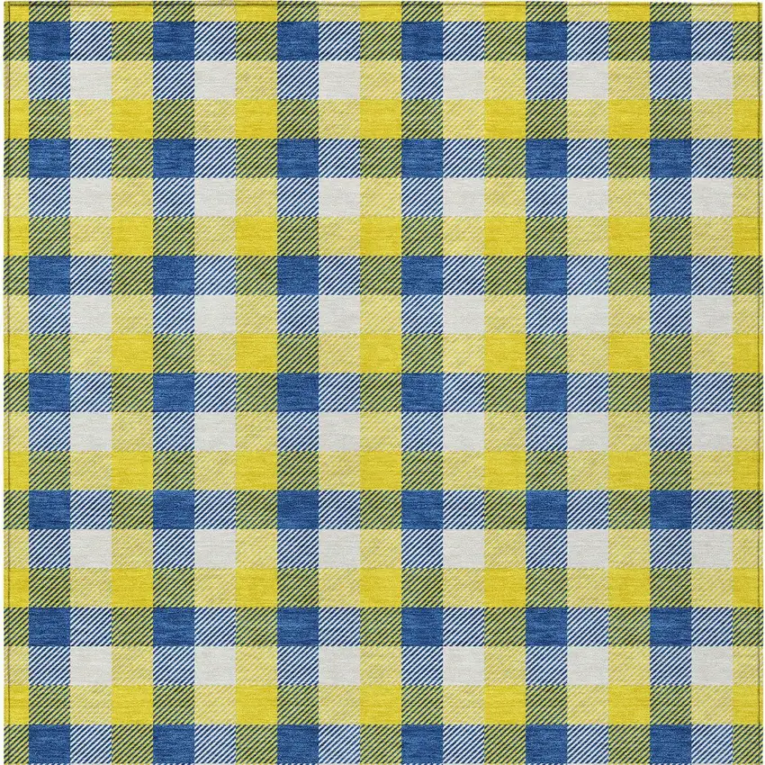 Yellow Blue And Beige Plaid Washable Indoor Outdoor Area Rug Photo 6