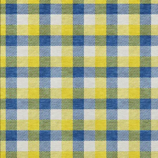 Yellow Blue And Beige Plaid Washable Indoor Outdoor Area Rug Photo 5