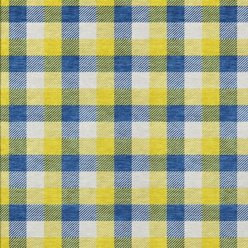 Yellow Blue And Beige Plaid Washable Indoor Outdoor Area Rug Photo 5