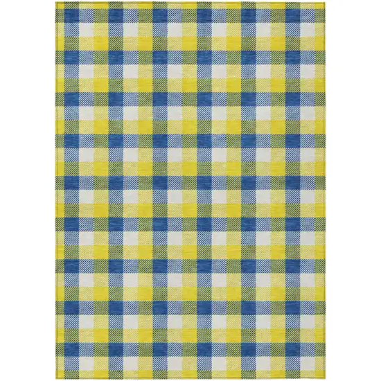 Yellow Blue And Beige Plaid Washable Indoor Outdoor Area Rug Photo 2