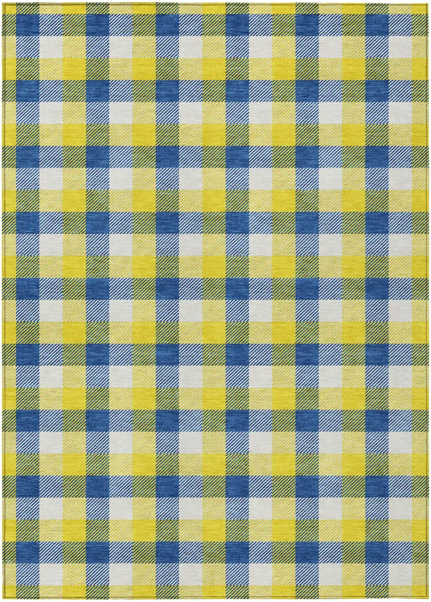 Yellow Blue And Beige Plaid Washable Indoor Outdoor Area Rug Photo 2