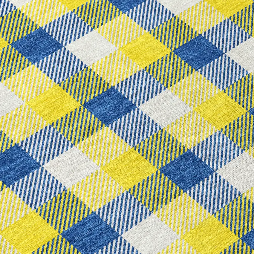 Yellow Blue And Beige Plaid Washable Indoor Outdoor Area Rug Photo 4