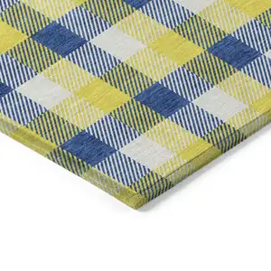 Photo of Yellow Blue And Beige Plaid Washable Indoor Outdoor Area Rug