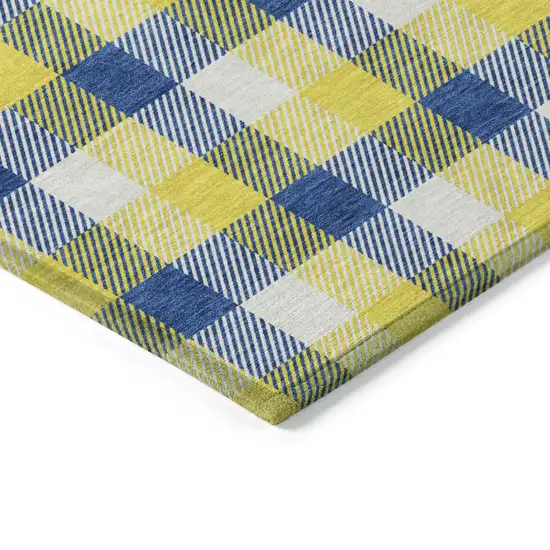 Yellow Blue And Beige Plaid Washable Indoor Outdoor Area Rug Photo 3